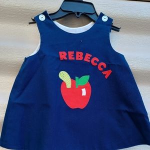Vintage Rebecca by Judy Back to School Apple girls blue Dress Sz 3T. Condition i